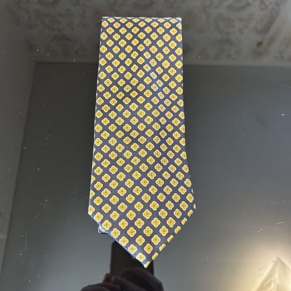 Brooks Brothers‎ Tie Geometric Floral 100% Silk Blue Yellow NEW - Picture 1 of 3